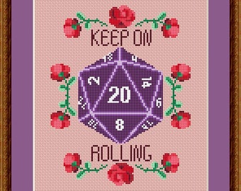 Dungeons and Dragons Cross Stitch Pattern, DnD Cross Stitch, Dice Cross Stitch, Floral Cross Stitch, Counted Cross Stitch, Kreuzstich, PDF