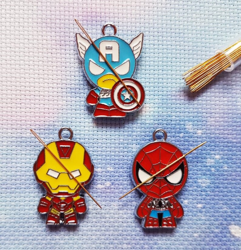 Spiderman Kreuzstich Enamel Needle Minder Nadelmagnet Iron Man Cross Stitch Nadel Minder Avengers Needle Minder Set Captain America