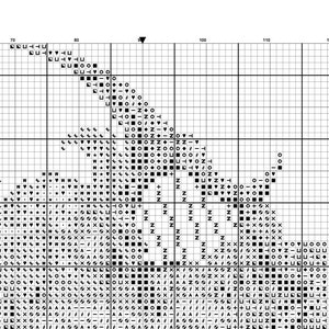 May include: Black and white cross stitch pattern chart with a design of a bird in flight. The chart is divided into squares with symbols representing different colors of thread. The chart is labeled "Page 2" and has numbers along the top and side.