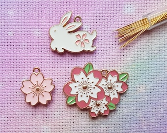 Cherry Blossom Needle Minder Set, Japan Needle Minder, Enamel Needle Minder, Bunny Needle Minder, Kawaii Needle Minder, Anime Needle Minder