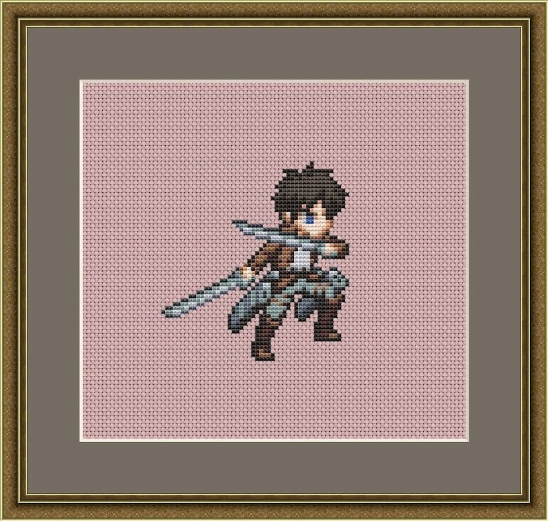 Anime Cross Stitch Pattern, Eren Cross Stitch Pattern, Pixel Cross Stitch, Japan, Cute Cross Stitch, Kawaii Cross Stitch, Counted, PDF, DMC image 2