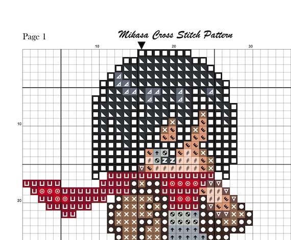 Anime Cross Stitch Pattern, Mikasa Cross Stitch Pattern, Manga Cross Stitch,  Cute Cross Stitch, Pixel Cross Stitch, Kawaii Cross Stitch, PDF 