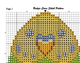 セキセイインコのクロスステッチパターン、鳥、ピクセル、（PDF