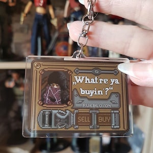 Llavero de Resident Evil 4, llavero de Leon Kennedy, llavero de comerciante, llavero divertido, llavero de videojuegos, llavero de acrílico, regalo para gamers, dije para bolso