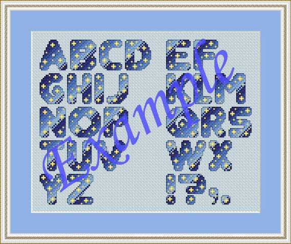 Midnight Alphabet Cross Stitch Pattern, Font Cross Stitch