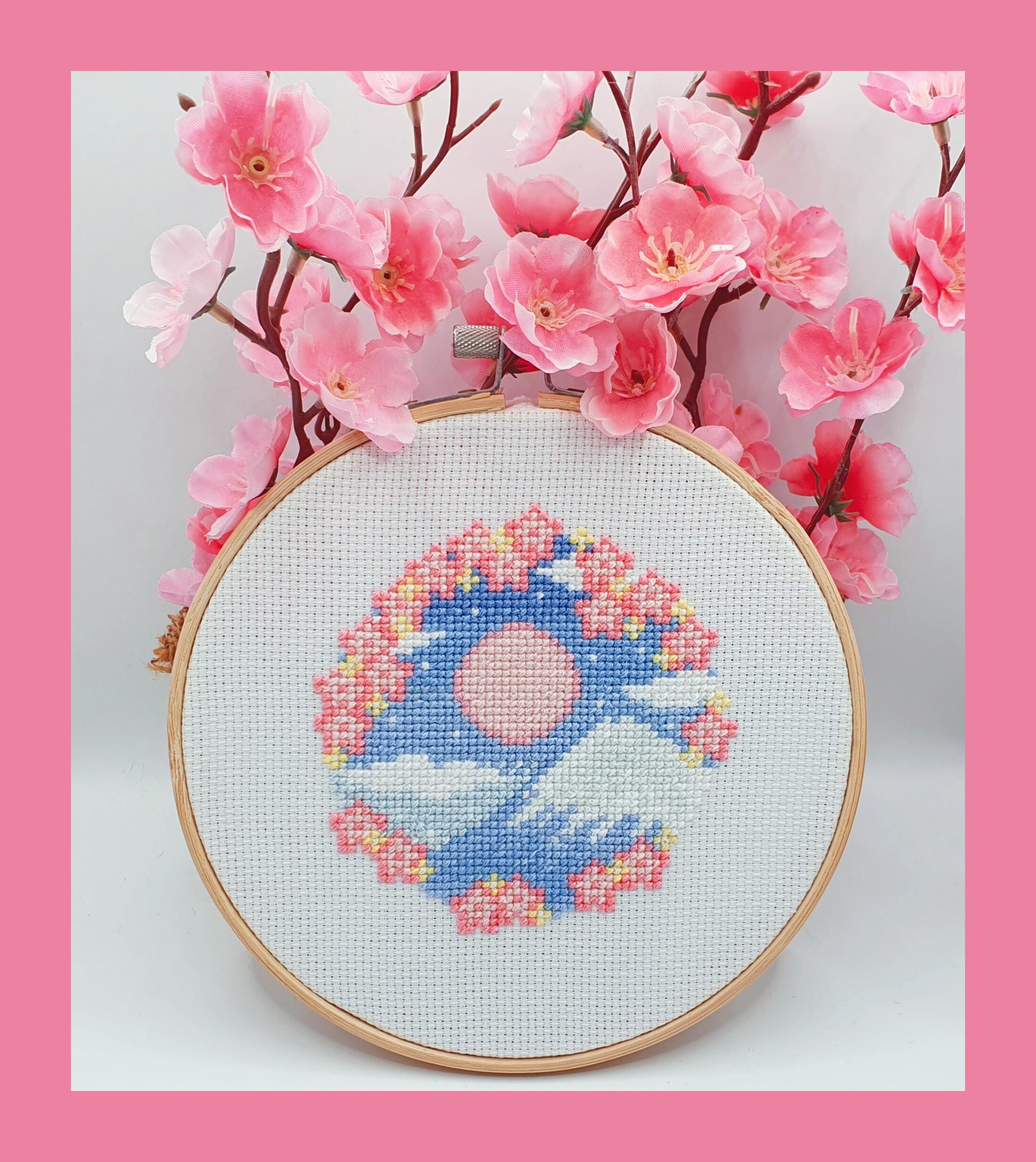 クロスステッチ完成品【富士山】 富士山クロスステッチパターン、日本、パステル、ピクセル、（PDF