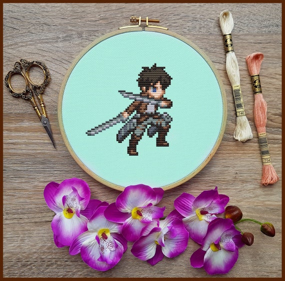 Anime Cross Stitch Pattern, Eren Cross Stitch Pattern, Pixel Cross Stitch, Japan, Cute Cross Stitch, Kawaii Cross Stitch, Counted, PDF, DMC