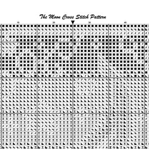 May include: A cross-stitch pattern chart titled "The Moon Cross Stitch Pattern" with a grid of symbols and numbers. The chart is on a white background and includes the text "Page 1".