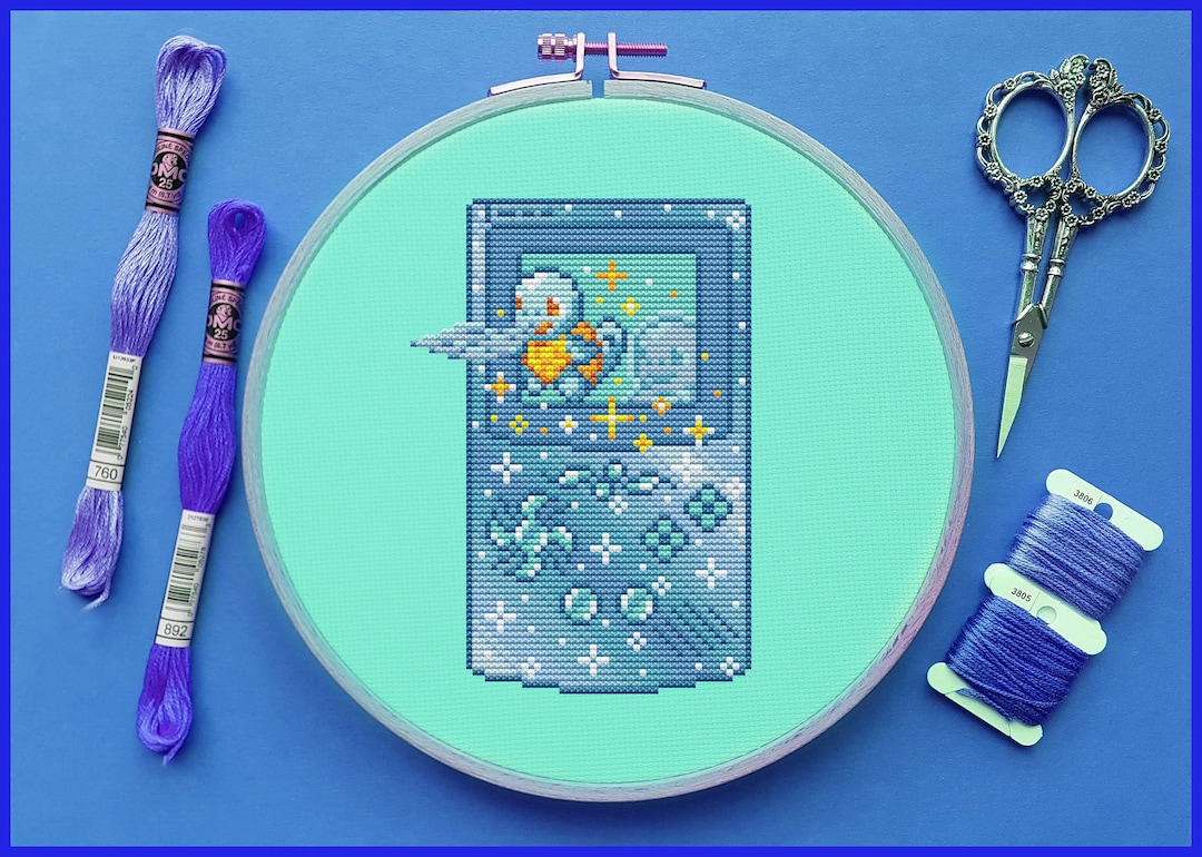 Squirtle Game Boy Cross Stitch Pattern, Kawaii Cross Stitch, Galaxy