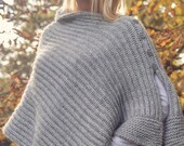 Knitted Poncho, Wool Poncho, Chunky Poncho, Asymmetric Poncho, Women 39 s Poncho, Grey Knitted Poncho, Alpaca Poncho, Knitted Grey Wrap,