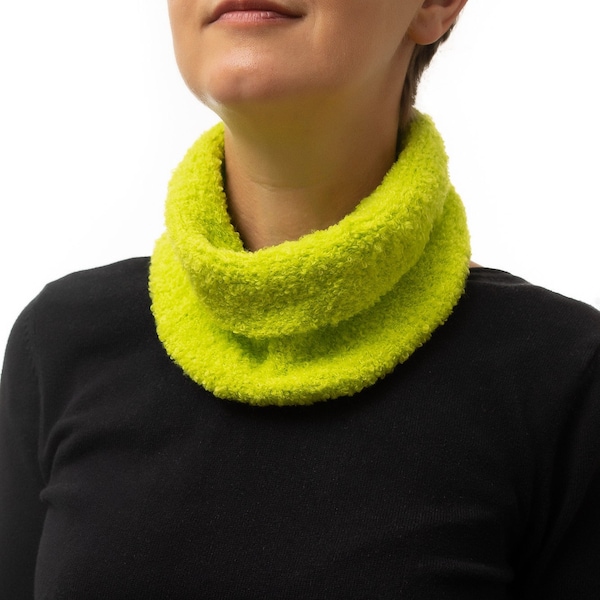 Ladies Lime Green Knitted Close Fitting Neckwarmer, Green Knitted Neck Warmer, Green Cowl, Gift for Mum. Gift for Her, Birthday Gift
