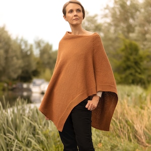 Ladies Orange Cotton Poncho, Ladies Assymmetric Poncho, Orange Poncho, Patterned Poncho, Gift for Mum Poncho, Cotton Poncho, Eco Friendly,