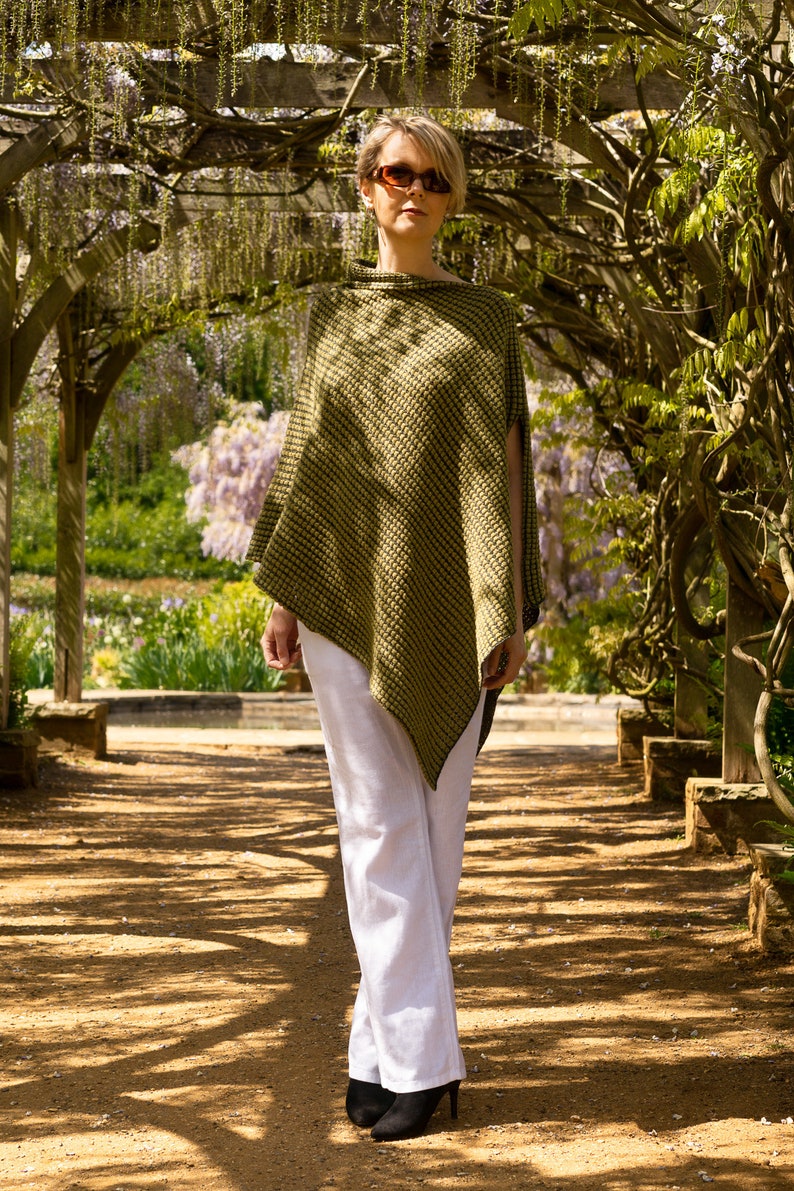 Women's Knitted Two Tone Green Poncho in a Merino and Silk - Etsy