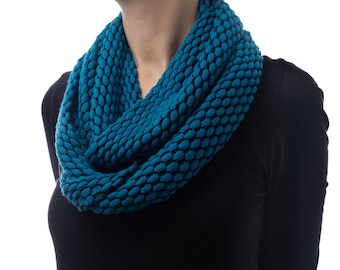 Women's Oversize, Blue and Navy Knitted Cotton Infinity Scarf