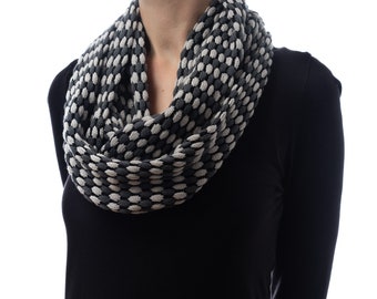 Women's Light Grey, Slate Grey and Black Cotton Infinity Scarf