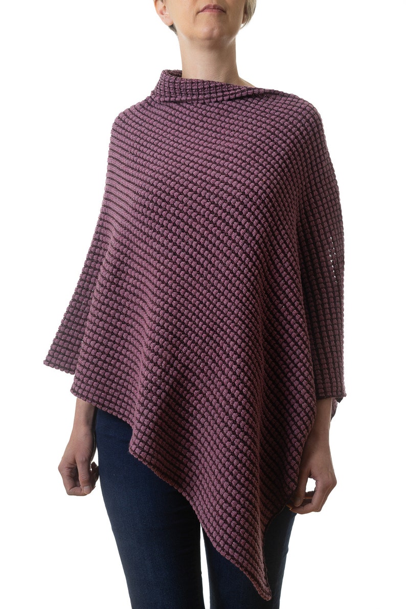 Women's Knitted Two Tone Pink Poncho in a Merino and Silk Mix Yarn image 3