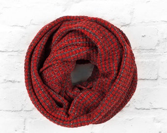Red Infinity Scarf, Red Wide Infinity Scarf, Circle Scarf, Looped Scarf, Red Wool Scarf, Wool Scarf, Blanket Scarf, Nursing Scarf