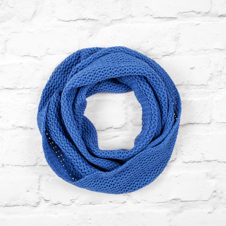 Women's Clematis Blue, Mesh Lace Knitted Cotton Infinity Scarf image 2