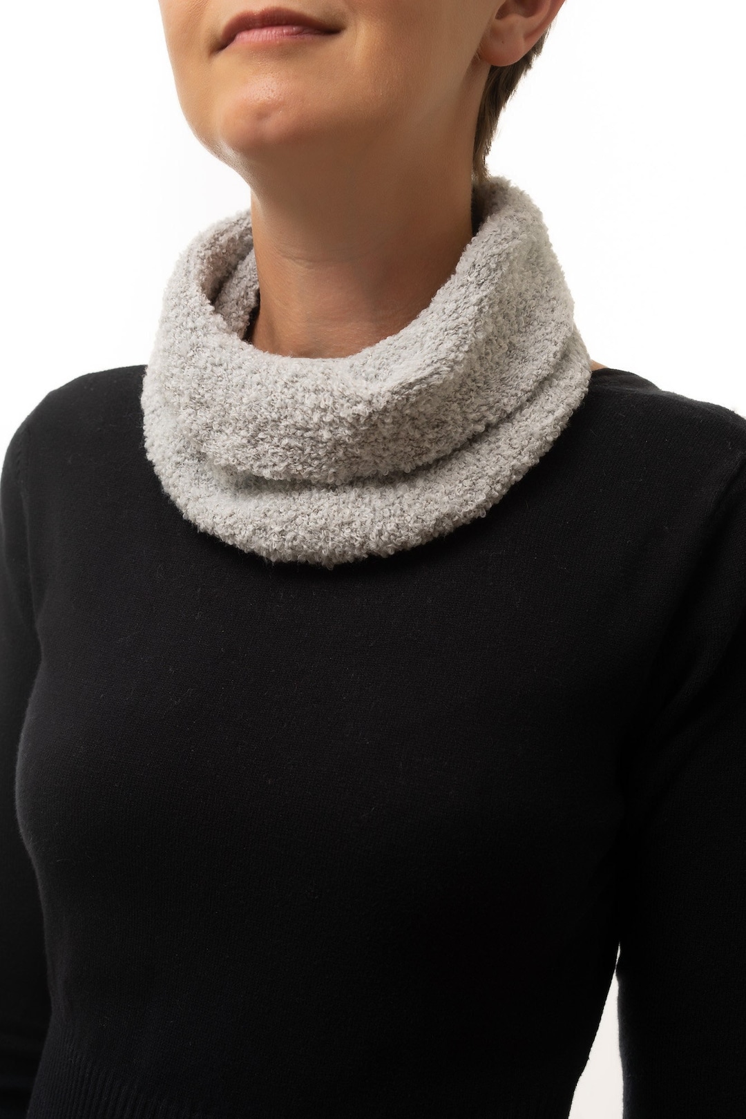 Ladies Grey Knitted Close Fitting Neckwarmer, Grey Knitted Neck Warmer