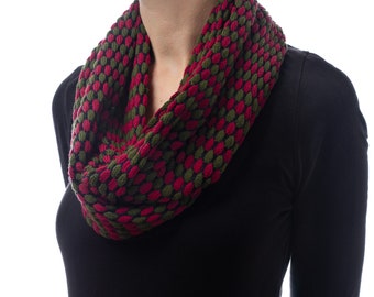 Women's Olive Green, Burgandy and Navy Cotton Infinity Scarf