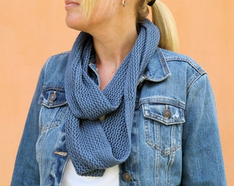 Women's Denim Blue Cotton Lace Infinity Scarf