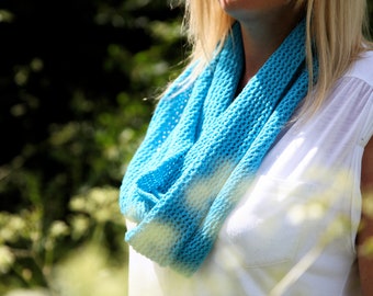 Women's Turquoise Blue, Mesh Lace Knitted Cotton Infinity Scarf
