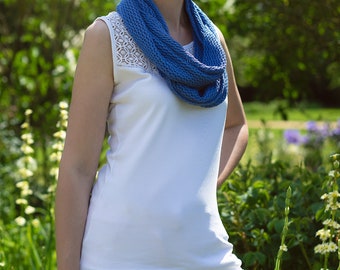 Women's Clematis Blue, Mesh Lace Knitted Cotton Infinity Scarf