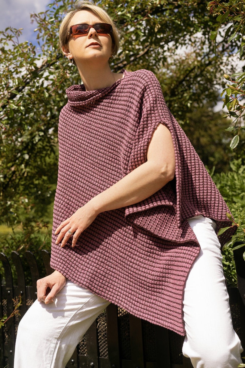 Women's Knitted Two Tone Pink Poncho in a Merino and Silk Mix Yarn image 1