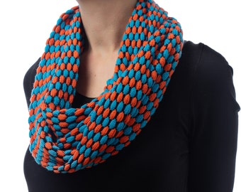Women's Turquoise Blue, Orange and Navy Cotton Infinty Scarf