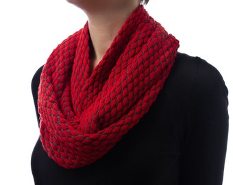 Red Scarf for Spring, Cotton Infinity Scarf, Women's Snood, Sister Birthday Gift, Gift for Mum, Gift for Daughter, Gift for Mother in Law