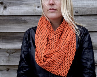 Women's Oversize Cotton Orange and Slate Grey Knitted Infinity Scarf