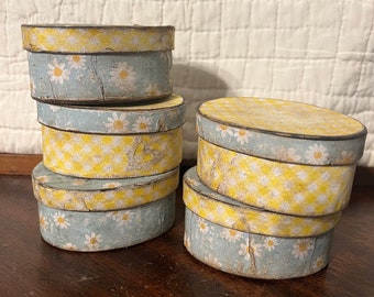 Distressed Paper Mache Boxes 3 1/4” x 1 1/2” Daisy & Yellow Gingham