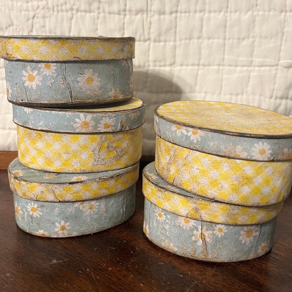 Distressed Paper Mache Boxes 3 1/4” x 1 1/2” Daisy & Yellow Gingham