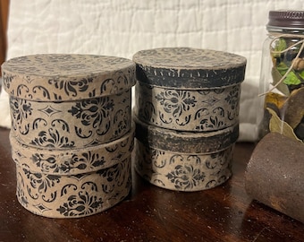 Distressed Paper Mache Boxes 2 3/4” x 1 1/2” Black Damask