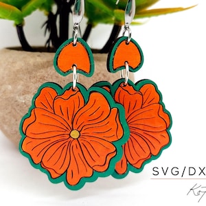 Flower 2 Part Laser Engraved Earrings Digital Download Wood Earring Svg, Laser Cut Earring Svg for Glowforge, Earring Shapes Svg, Pdf, Dxf