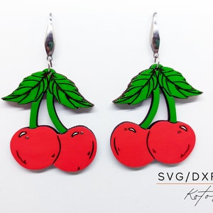 Cherry Engraved Earrings Digital Download Wood Earring Svg, Laser Cut Earring Svg for Glowforge, Earring Shapes Svg, Pdf, Dxf