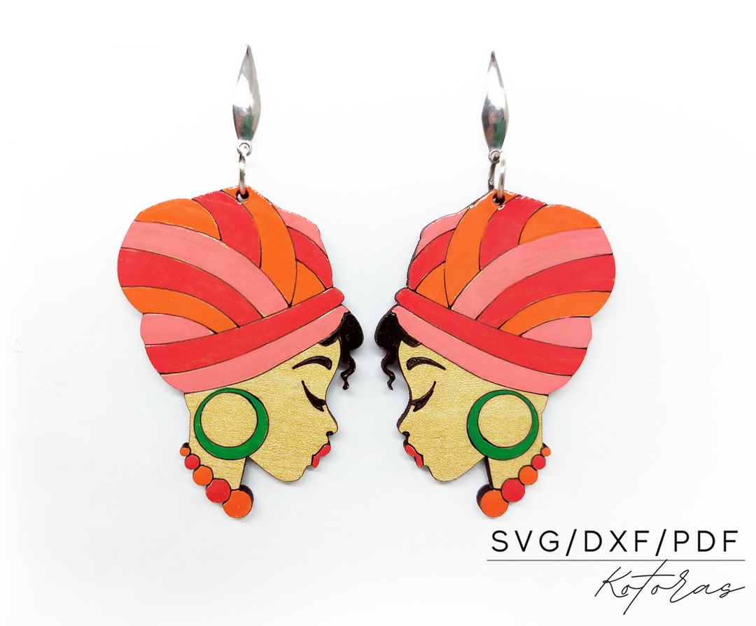 African Girl Earring for Laser Cut and Engrave Wood Earring Svg, Laser