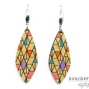 Geometric Abstract  Drop Laser Engraved Earrings Digital Download SVG DXF PDF