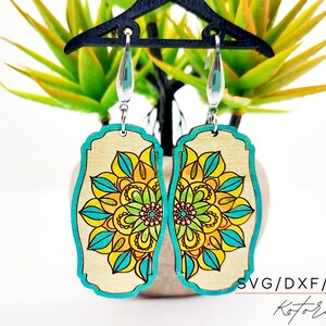 Mandala Flower Laser Engraved Earrings Digital Download Wood Earring Svg, Laser Cut Earring Svg for Glowforge, Earring Shapes Svg, Pdf, Dxf