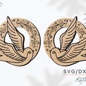 Bird Laser Engraved Earrings Digital Download