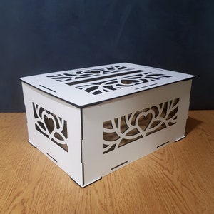 Caja de madera para tarjetas, caja de regalo para bodas y cumpleaños, archivo cortado con láser Svg Dxf