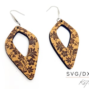 Flower Pattern Laser Engraved Earrings Digital Download Wood Earring Svg, Laser Cut Earring Svg for Glowforge, Earring Shapes Svg, Pdf, Dxf