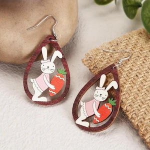 Cute bunny earrings with carrot / Digital Download Wood Earring Svg, Laser Cut Earring Svg for Glowforge, Earring Shapes Svg, Pdf, Dxf”