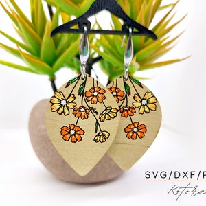 Flowers,Engraved Earrings Digital Download Wood Earring Svg, Laser Cut Earring Svg for Glowforge, Earring Shapes Svg, Pdf, Dxf