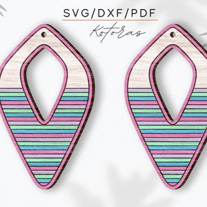 抽象的なレーザー彫刻イヤリング デジタルダウンロード 木製イヤリング SVG、Glowforge 用レーザーカットイヤリング SVG、イヤリング形状 SVG、PDF、DXF