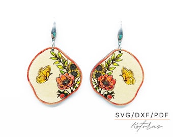 Butterfly flower  Engraved Earrings Digital Download Wood Earring Svg, Laser Cut Earring Svg for Glowforge, Earring Shapes Svg, Pdf, Dxf