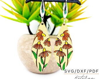 Pendientes con forma de ramo de flores grabados con láser Descarga digital
