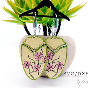 FlowerTwo Part Engraved Earrings Digital Download Wood Earring Svg, Laser Cut Earring Svg for Glowforge, Earring Shapes Svg, Pdf, Dxf