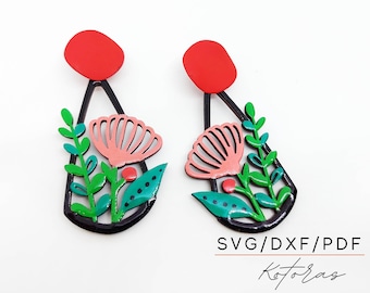 花柄レーザーカットイヤリングSVG、Glowforgeイヤリング形状（デジタルダウンロード）