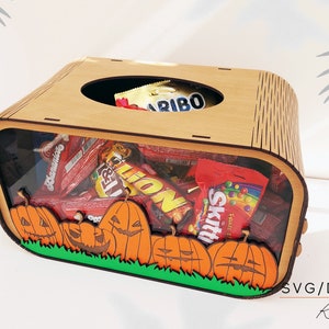 Caja de dulces de Halloween con decoraciones de calabaza para archivo de corte láser de 3 mm Svg Dxf 3 mm